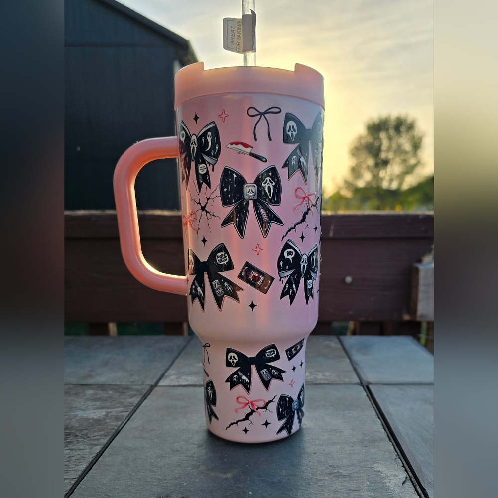 Pink Ghost Face & Bows Tumbler